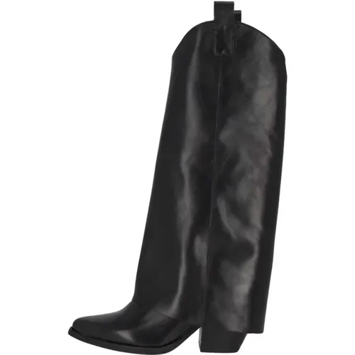 Gefalteter Stiefel mit Ledersohle, 8cm Absatz , Damen, Größe: 40 EU - Gisel Moire - Modalova