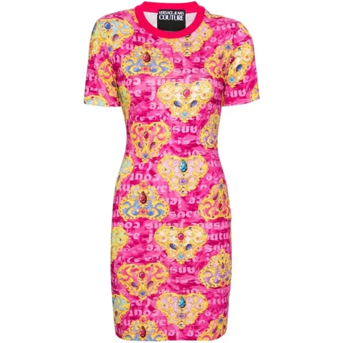 Heart Couture Hot Pink Jersey Dress , female, Sizes: M, S - Versace Jeans Couture - Modalova
