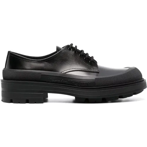 Schwarze Lug-Sole Leder Derby Schuhe , Herren, Größe: 44 EU - alexander mcqueen - Modalova