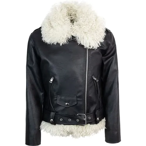 Faux Leather Coat with Fur Collar , female, Sizes: XS - Aniye By - Modalova