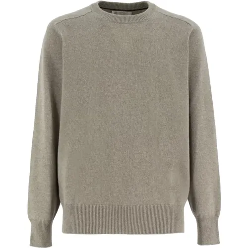 Cashmere Crew-Neck Jumper with Trims , male, Sizes: 2XL, 3XL - BRUNELLO CUCINELLI - Modalova