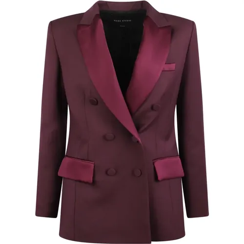 Burgundy Silk Blazer , female, Sizes: XS - Hebe Studio - Modalova