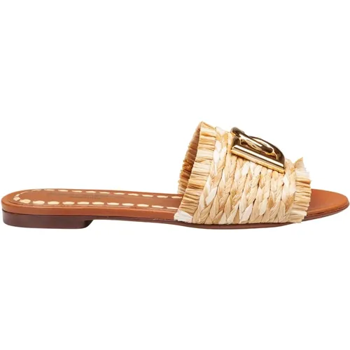 Sliders, female, , Size: 6 US Rafia Braided Slipper - Dolce & Gabbana - Modalova