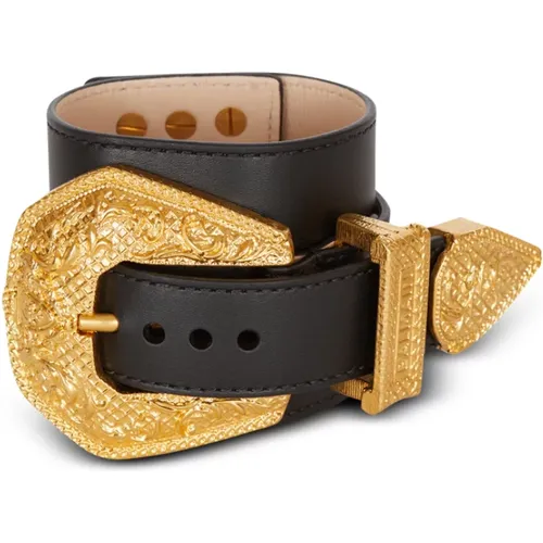 Western-Armband aus Leder und goldfarbenem Metall - Balmain - Modalova