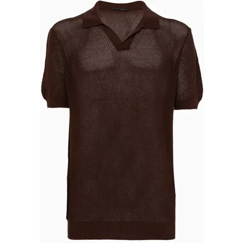 Italienisches Polo-Shirt aus Mesh-Effekt Baumwolle - Tagliatore - Modalova