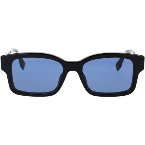Glamouröse quadratische Sonnenbrille mit dunklem glänzendem Rahmen und transparenten blauen Gläsern - Fendi - Modalova