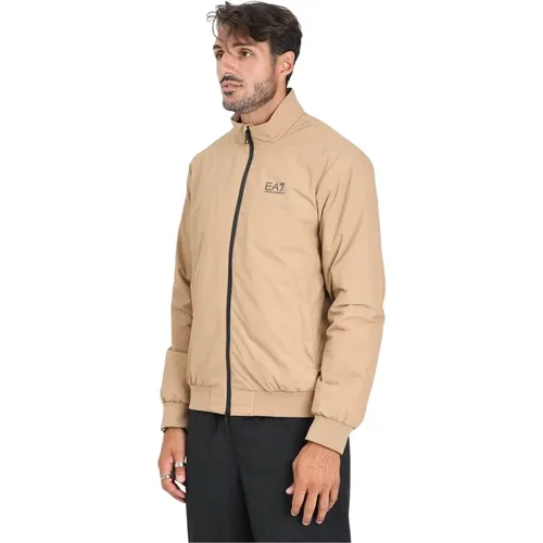 Light Jackets, male, , Size: M Core Identity Beige Bomber Jacket - Emporio Armani EA7 - Modalova