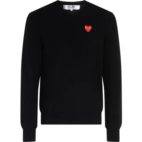 Sweatshirts, male, , Size: M V-neck Heart Patch Sweater - Comme des Garçons Play - Modalova