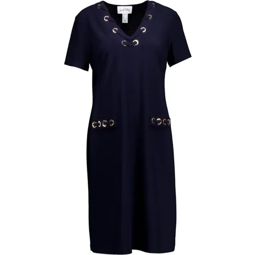 Elegant Navy Midi Dress with V-Neck and Short Sleeves , female, Sizes: M, S, XL - Joseph Ribkoff - Modalova