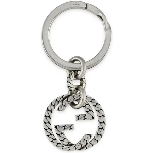 Keyrings, female, , Size: ONE SIZE - Ybf678644001 - Argento 925 - Key ring in sterling silver with Interlocking G details - Gucci - Modalova