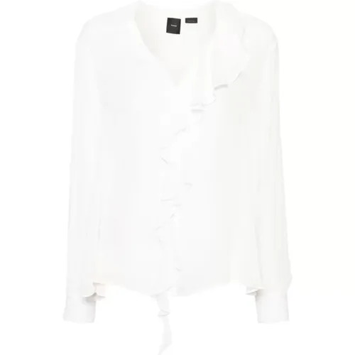 Weiße Geraffte V-Ausschnitt Bluse , Damen, Größe: M - pinko - Modalova