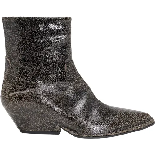 Glamouröser Texanischer Knöchelstiefel aus glänzendem schwarzem Leder , Damen, Größe: 37 EU - DEL Carlo - Modalova
