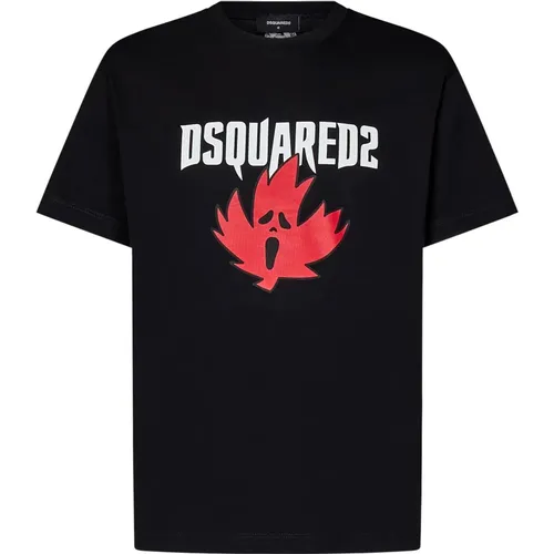 Schwarzes T-Shirt mit Ghost Maple Leaf Print , Herren, Größe: M - Dsquared2 - Modalova