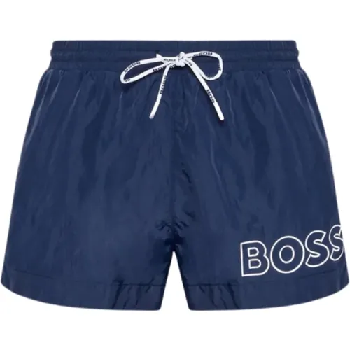 Beachwear, male, , Size: XL Shorts with Elastic Waistband and Logo Details - HUGO - Modalova