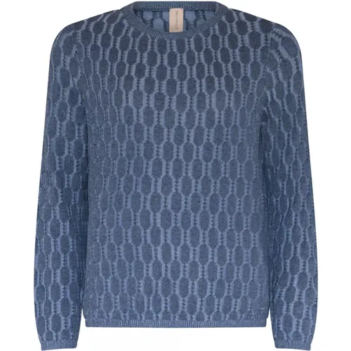 Indigo Cable Stitch O-Neck Pullover , female, Sizes: L, M, XL - Skovhuus - Modalova