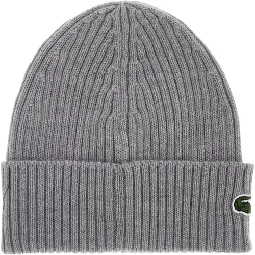 Ribbed Wool Beanie Hat with Crocodile Applique , unisex, Sizes: ONE SIZE - Lacoste - Modalova