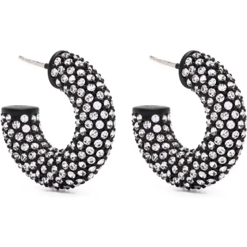 Weiße Kristall- und Jet-Basis-Hoop-Ohrringe , Damen, Größe: ONE Size - Amina Muaddi - Modalova