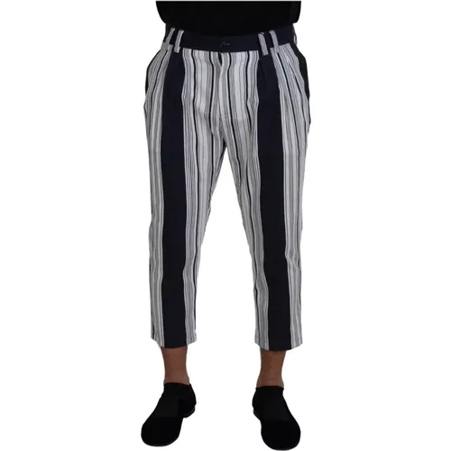 Cropped Trousers, male, , Size: S White Cotton Striped Cropped Pants - Dolce & Gabbana - Modalova