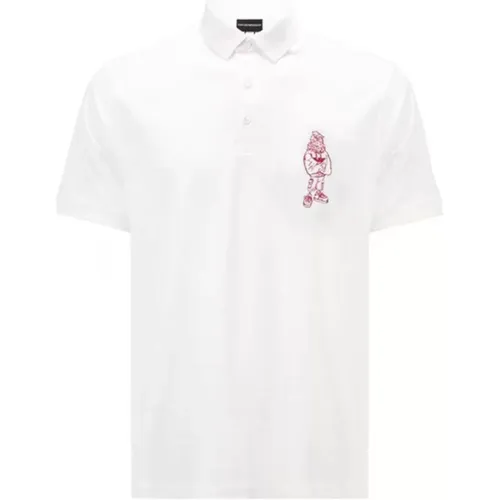 Weißes Polo mit gesticktem rotem Adlerlogo , Herren, Größe: L - Emporio Armani - Modalova