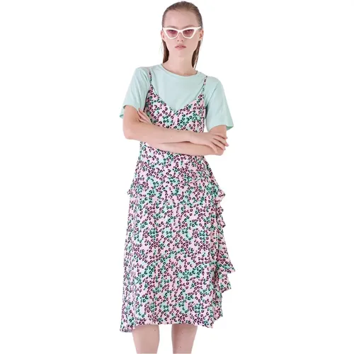 Leopardenmuster Midi Kleid mit Volants , Damen, Größe: XS - Silvian Heach - Modalova