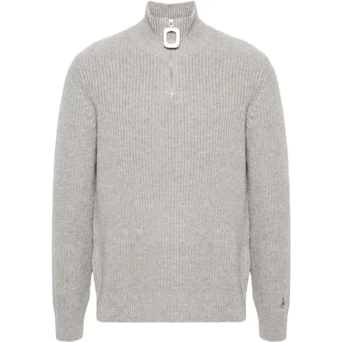 Turtlenecks, male, , Size: S Ribbed Knit Half Zip Sweater - JW Anderson - Modalova