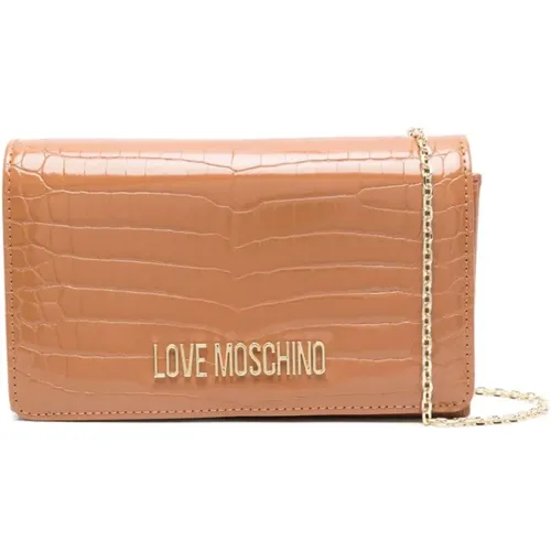 Cross Body Bags, female, , Size: ONE SIZE Crocodile Effect Crossbody Bag - Love Moschino - Modalova