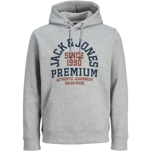 Hoodies, male, , Size: M Grey Hoodie with Logo Detail - jack & jones - Modalova