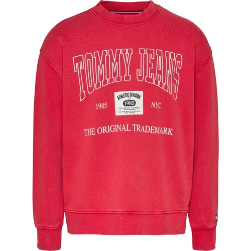 Retro-Sportlicher Roter Pullover , Herren, Größe: L - Tommy Jeans - Modalova