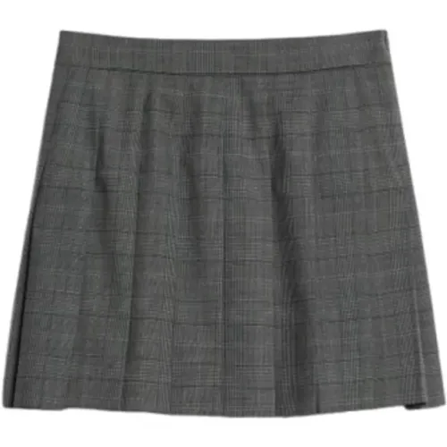 Short Skirts, female, , Size: XS Grey Wool Plaid Pleated Skirt - Max Mara Studio - Modalova