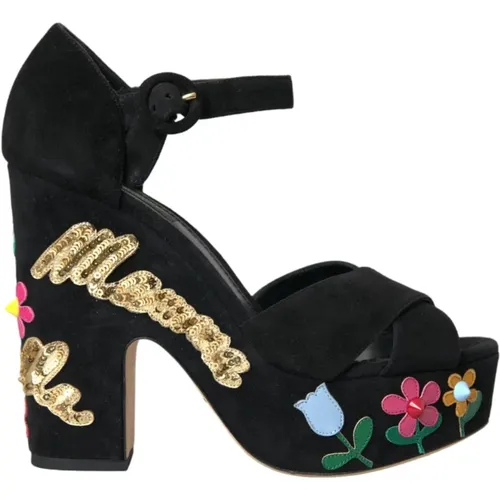 Blumen bestickte Plateau-Sandalen - Dolce & Gabbana - Modalova