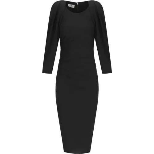 Schwarzes Gerafftes Midi-Kleid - Elisabetta Franchi - Modalova