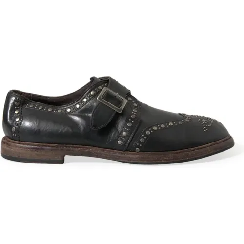 Loafers, male, , Size: 11 US Studded Leather Monk Strap Dress Shoes - Dolce & Gabbana - Modalova