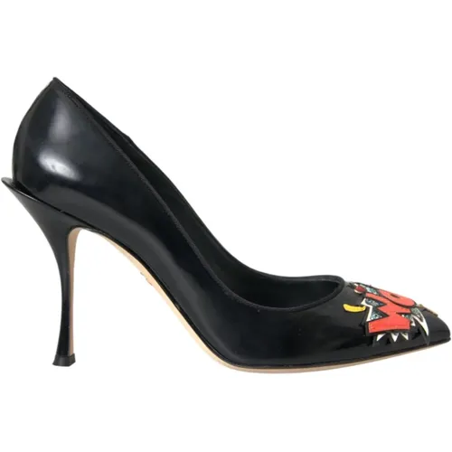 Schwarze Leder Stiletto Pumps Schuhe - Dolce & Gabbana - Modalova