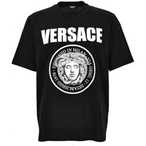 T-Shirts, male, , Size: L Short-Sleeve Cotton Jersey T-Shirt - Versace - Modalova