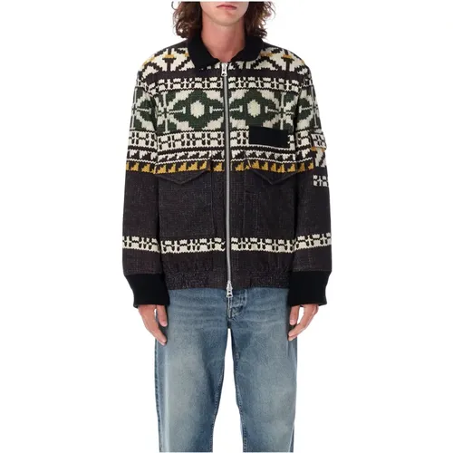 Zip-throughs, male, , Size: M Pattern Knit Jacket Black Green - Sacai - Modalova