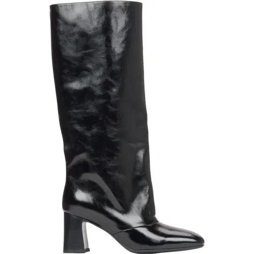 Heeled Boots, female, , Size: 7 US Women's Patent Leather Knee-High Boots with a Wide Shaft and Block Heel Er00115892 - Estro - Modalova