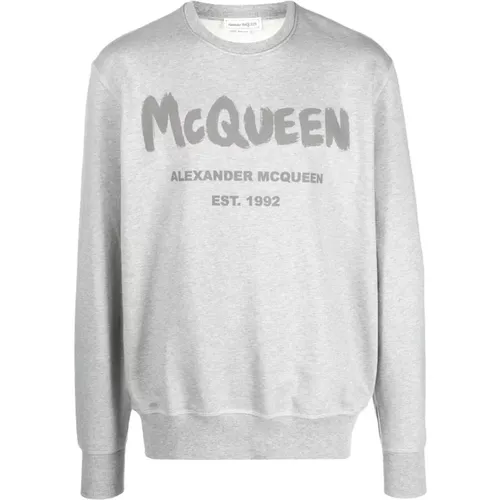 Sweatshirts, male, , Size: S Grey Logo Print Sweatshirt - alexander mcqueen - Modalova