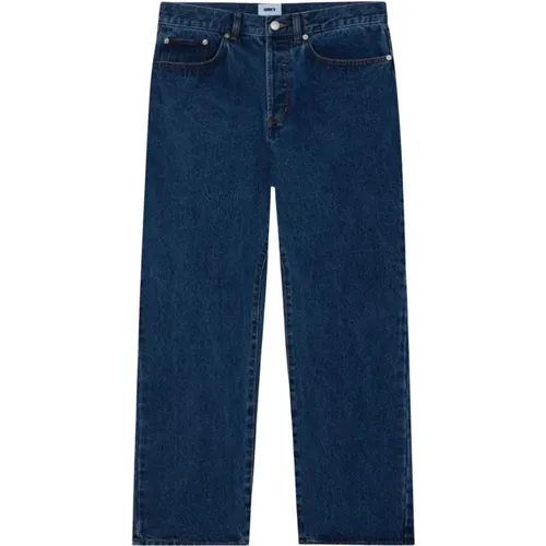 Straight Jeans, male, , Size: W28 Baggy Denim Pants Stone Washed Indigo - Obey - Modalova