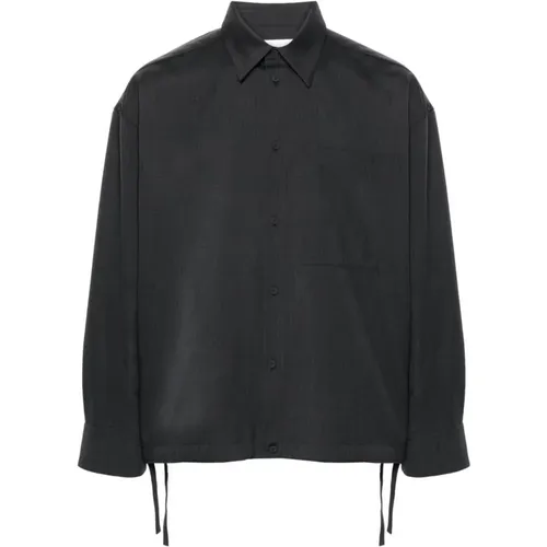 Dark Grey Wool Shirt Ripstop Collar , male, Sizes: L - Jil Sander - Modalova