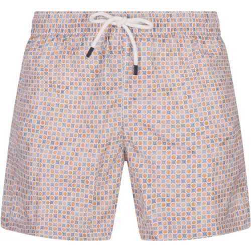 Beachwear, male, , Size: 2XL Orange Polka Dot Swim Shorts - Fedeli - Modalova