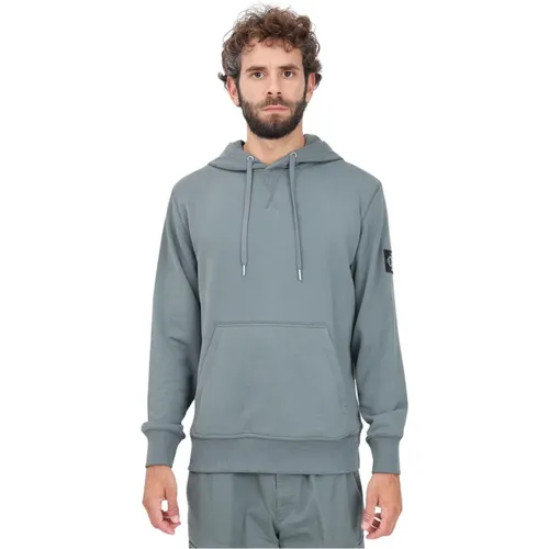 Grüner Hoodie mit Monogramm CK-Emblem , Herren, Größe: L - Calvin Klein Jeans - Modalova