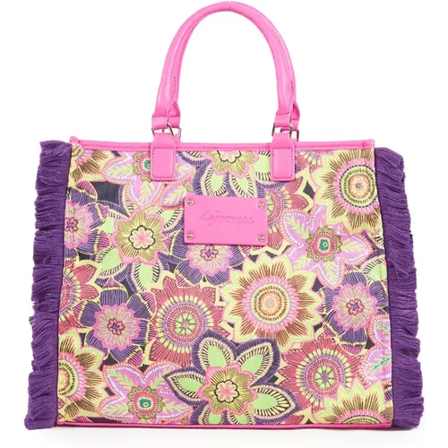 Tropical Bouquet Fringed Shopping Bag , female, Sizes: ONE SIZE - 4Giveness - Modalova