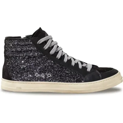 Sneakers, female, , Size: 6 US Glitter Black High Top Sneakers - P448 - Modalova