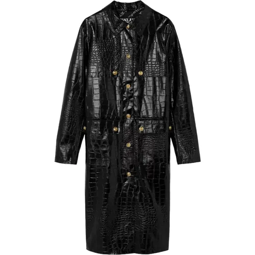 Crocodile Effect Trench Coat with V-Emblem , female, Sizes: XS, 2XS - Versace - Modalova