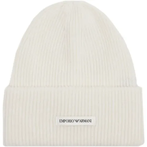 Cremefarbene Wollberet mit weißem Patch , unisex, Größe: L - Emporio Armani - Modalova