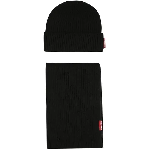 Winter Scarves, male, , Size: ONE SIZE Wool Scarf and Hat Set - Dsquared2 - Modalova