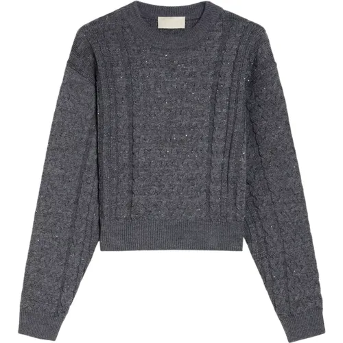 Grauer Wollmischpullover mit Pailletten-Details - Iblues - Modalova