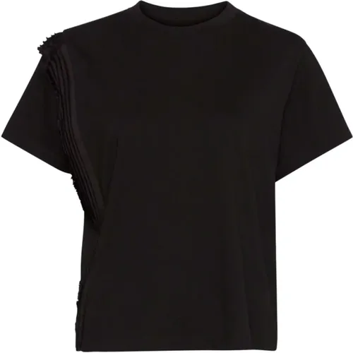 Cotton T-shirt with Pleated Detail , female, Sizes: S, M - MM6 Maison Margiela - Modalova