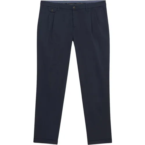 Marineblaue Regular Fit Doppelfalten-Baumwoll-Chinos , Herren, Größe: W33 - Brooks Brothers - Modalova