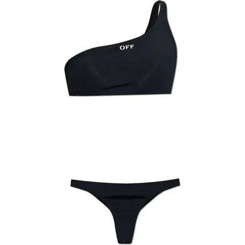 Bikinis, female, , Size: M Stamp One-Shoulder Bikini - Off White - Modalova